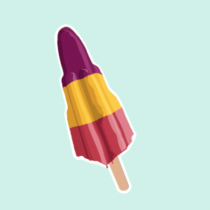 A vector graphic image of a rocket lolly