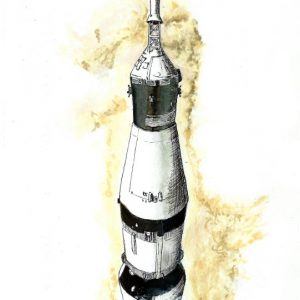 Rocket Launch Pen and Ink Sketch - A5 Print