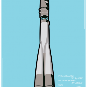A vector graphic illustration of a Vostok rocket