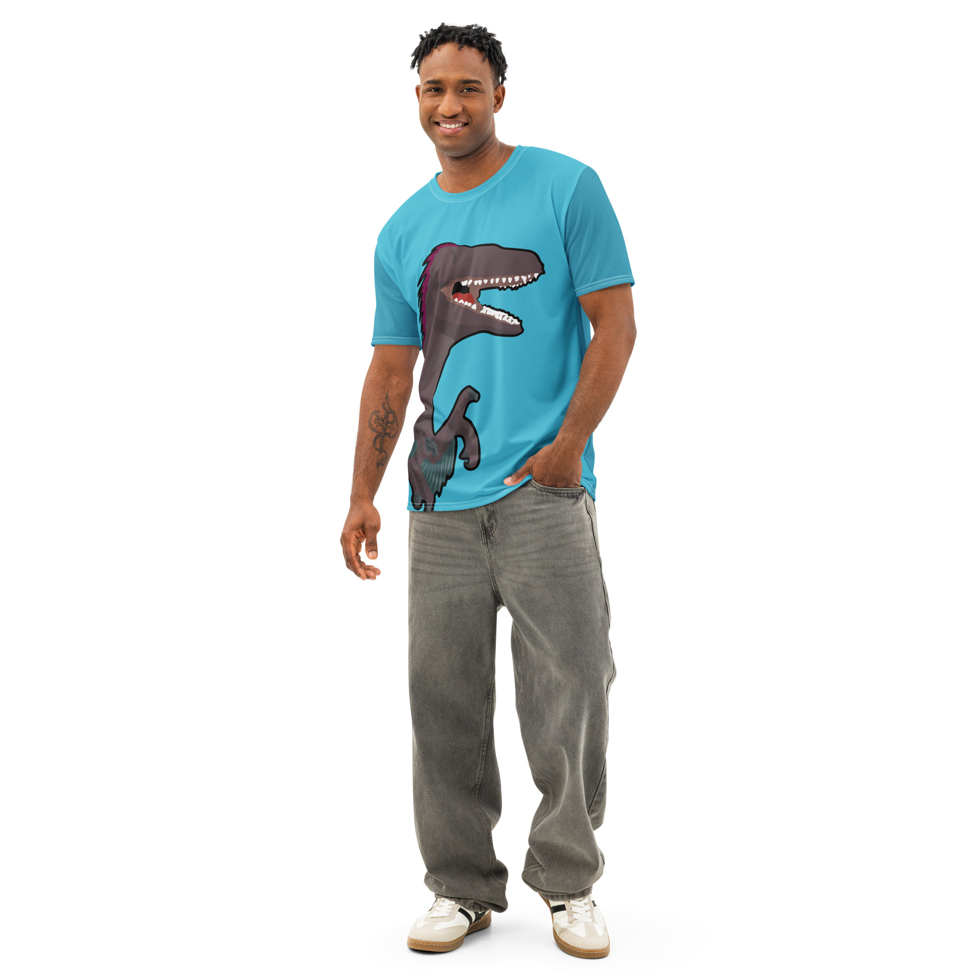 Velociraptor Large Print Cotton T-Shirt (Men's) - Image 4