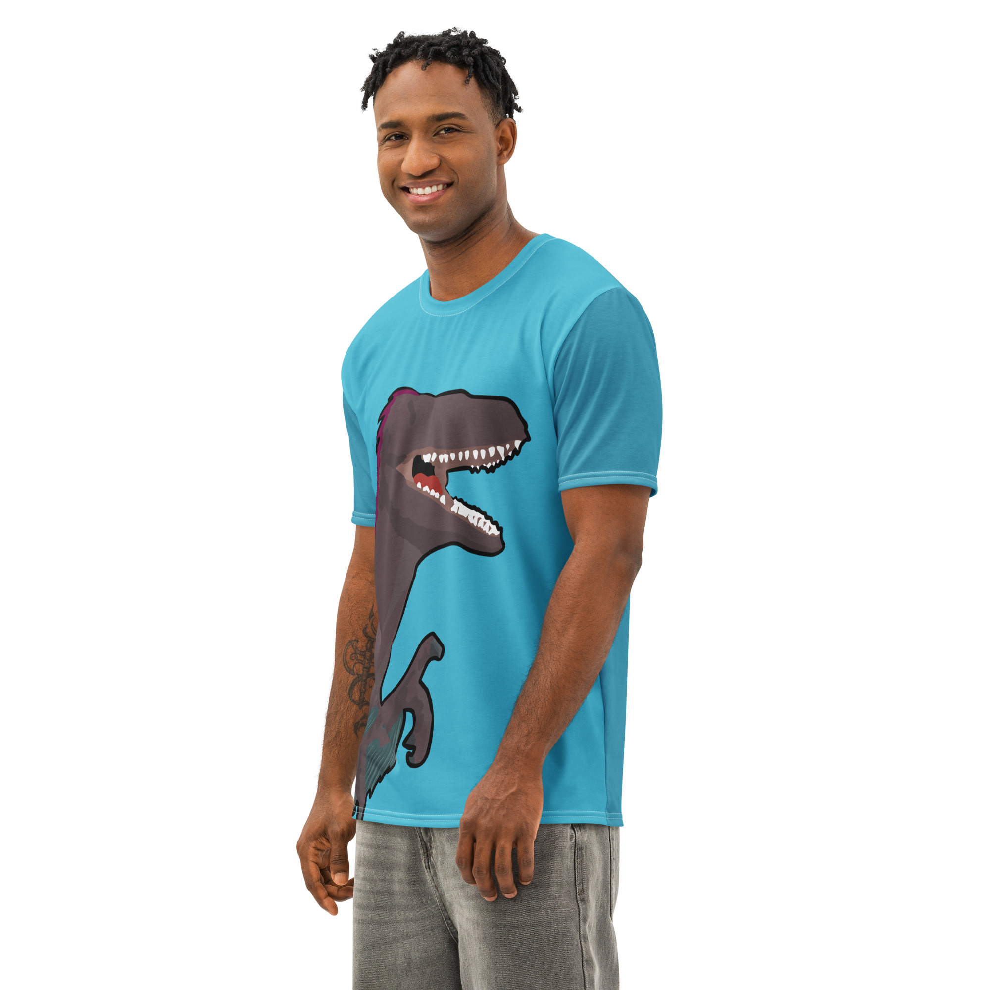Velociraptor Large Print Cotton T-Shirt (Men's) - Image 6