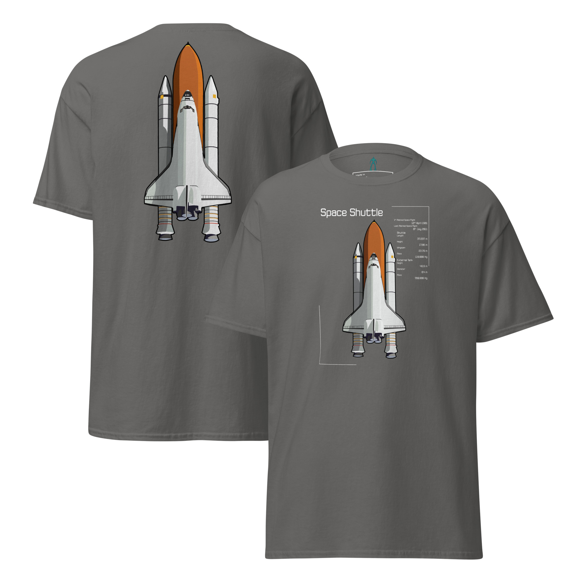 Space Shuttle Info T-Shirt DELUX Unisex - Image 11