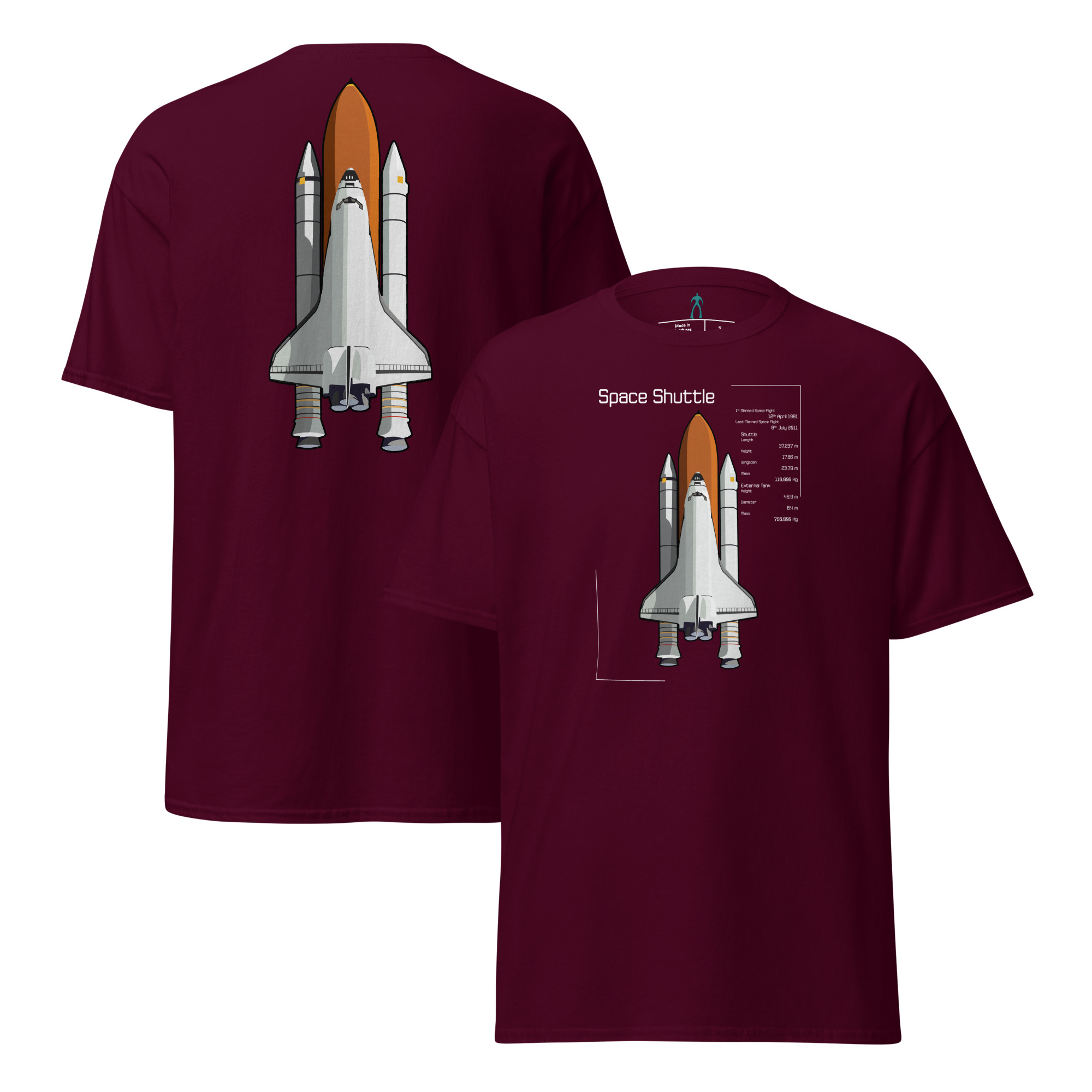 Space Shuttle Info T-Shirt DELUX Unisex - Image 2